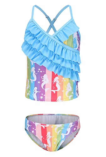 Image of Girls Tankini Swimsuits Two Piece Bathing Suit Hawaiian Ruffle Swimwear Set for Kids Girls 3-16 Years