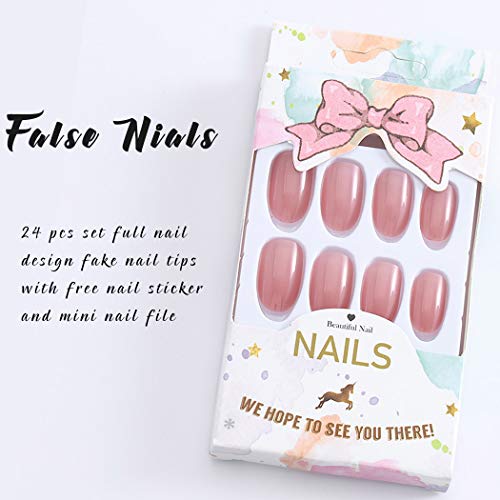 Ushiny 24PCS Falsche Nägel Pink Glossy falsche Fingernägel Acryl Press on Nails Künstliche Full Cover Nägel Tipps für… – Bild 5