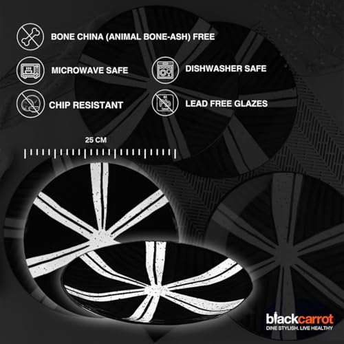 Image of BLACKCARROT Ceramic Quarter Plates Small Dinner Plates Set of 6 Handcrafted Stoneware Black Splash & Serving Platter for Snacks & Dessert Microwave and Dishwasher Safe -Size 7.5 Inches