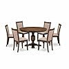 East West Furniture F3MZ7 716 7 Piece Dining Set Consist of a Round Dining Room Table with Pedestal and 6 Dark Khaki Linen Fabric Upholstered Parson Chairs 48×48 Inch Distressed Jacobean