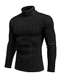 Ekouaer Men's Turtleneck Long Sleeve T-Shirts Slim Fit Thermal Tops Stretchy Pullover Ribbed Tee (Black, L)