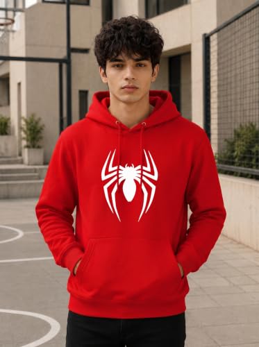 Image of More & More HOODMASTER Men's Cotton Hoodie Sweatshirt with Full Sleeves Regular Fit Solid Pattern Spider Printed Theme Hooded Neck and Standard Length | Cotton Hoodie Sweatshirt for Men