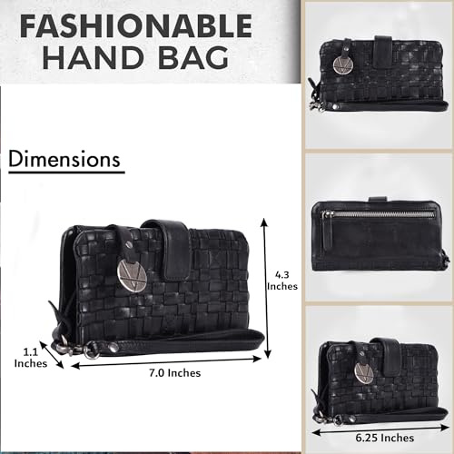 Genuine Leather Wallets for Women, Small Wallet for Women Zipper Coin Purse Credit Card Holder with Strap (VL-158-BLACK)4