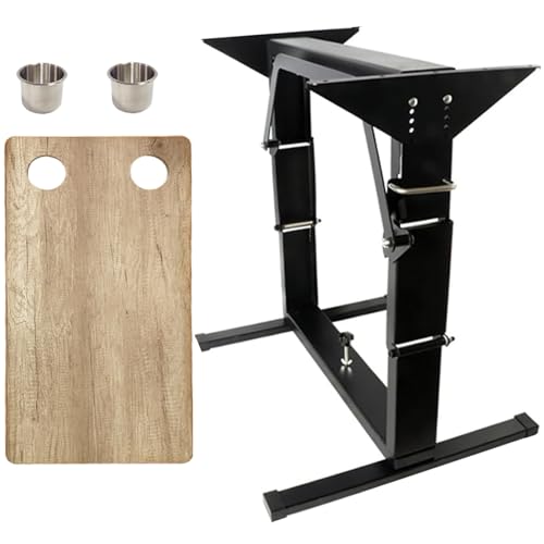 Mesa plegable de altura ajustable para caravana con patas de acero y 2 portavasos, ideal para camping, barbacoas y reuniones al aire libre (negro)