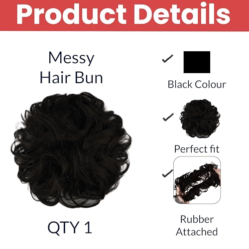 Image of TEMPERIA Hair Accessories For Women Stylish - Juda Hair Buns for Women - Messy Bun Hair Extension - Artificial Fake Hair Donuts Bun Maker Scrunchies - With Elastic Rubber band - Black - Pack of 1