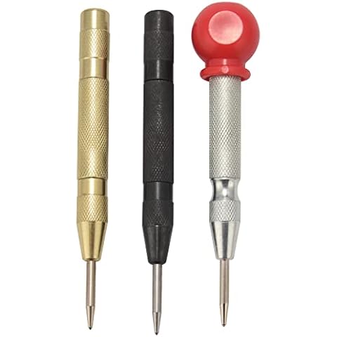 Exogio 3 Pcs Automatic Center Punch, 5 Inch Spring Loaded Crushing Hand With Cushion Cap And Adjustable Impact - Gold, Black, Silver Cover