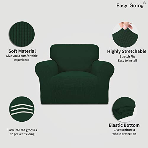 Image of Easy-Going Stretch Chair Sofa Slipcover 1-Piece Couch Sofa Cover Furniture Protector Soft with Elastic Bottom for Kids, Pet. Spandex Jacquard Fabric Small Checks (Chair, Dark Green)