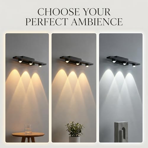 Image of Modern Mirror Light with 3 LED Heads | 3 Color LED Wall Light for Bathroom & Living Room | Metal Wall Mount Vanity Light Fixture for Home Decoration | Indoor Use Only