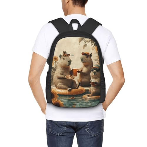 Image of Cute Capybara Print Backpack For Men Women Lightweight Daypack For Daily Commutes Business Travel Hiking