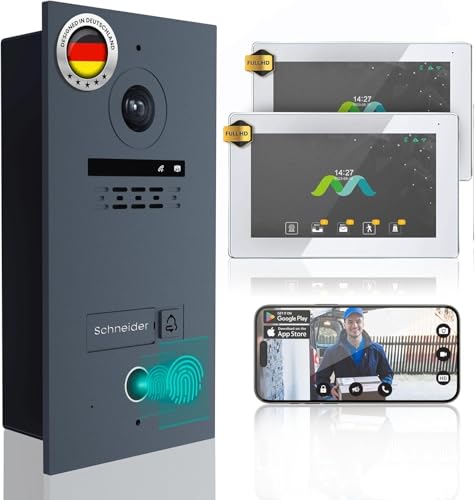 MATHFEL Videoportero de 2 hilos para puerta de casa unifamiliar, Full HD, instalación sencilla de bus de 2 cables, cámara de 170°, pantalla táctil de 2 x 7 pulgadas, WiFi, grabado y control de acceso