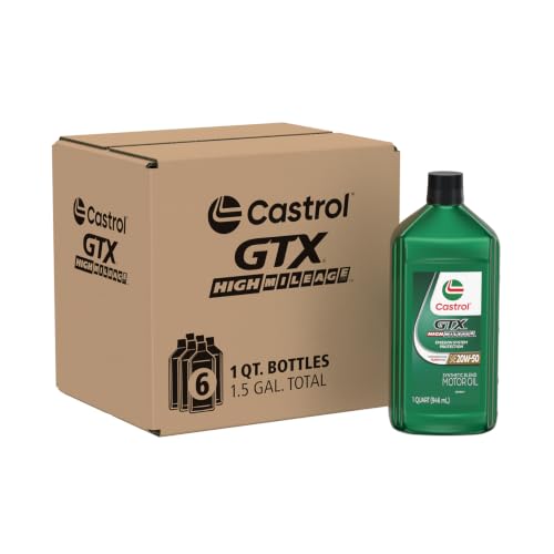 Image of Castrol GTX High Mileage 20W-50 Synthetic Blend Motor Oil, 1 Qt, Pack of 6