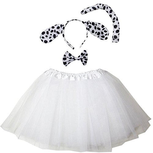 Kirei Sui Girls Dalmatians Ears Headband & Tutu Costume Halloween 4-Piece Dress Up Set Black White