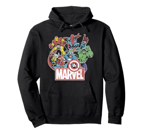 Marvel Avengers Team Retro Comic Vintage Graphic Hoodie Pullover Hoodie