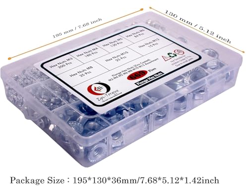 Image of Zinc Coated Flange Head Hexagonal Nuts 7 Sizes M3, M4, M5, M6, M8, M10, M12 Pack of 669 Pcs Assortment