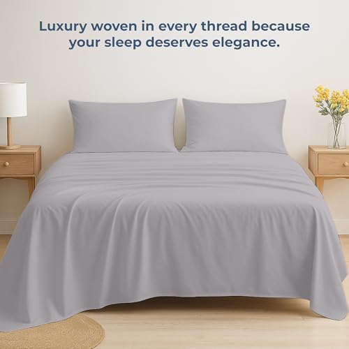 Image of Royale Linens 100% Organic Cotton Twin Flat Sheet Only - Super Soft - Percale Top Sheets - Twin Flat Sheet Sold Separately - Breathable, Cool & Crisp Sheets Only (66 inch x 96 inch, Silver)