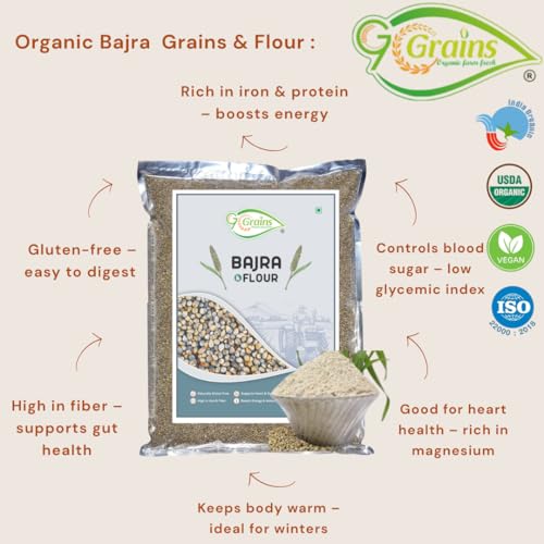Image of Organic Bajra flour (2kgs) For Eating And Cookings|Pearl Millet Flour | Produce of India from Organic Farms By G7 Grains