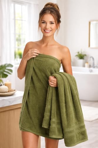 Image of Bath Towel 600 GSM Large Size (70x140 cm) - Ultra Soft & Highly Absorbent Towels for Bath - Premium Cotton Towel for Men & Women - Moss Green - 1 Piece