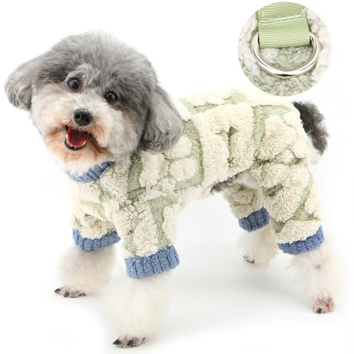 ZUNEA 犬 服 秋 冬 ロンパース つなぎ 小型犬 超小型犬 フリース セーター パジャマ Dリング付き おしゃれ ふわふわ あたたかい 部屋着 寝間着 かわいい チワワ トイプードル 服 冬服 コート ジャケット 防寒着 可愛い ペット ドッグウエア
