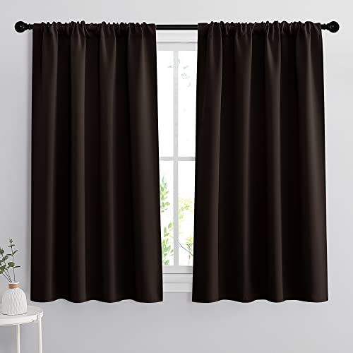 RYB HOME Blackout Window Curtains Insulated Drapes Rod Pocket Curtain Morden Panels for Cafe Shop Window Treatments D?or Draperies Energy Efficient for Bedroom, W 42 in by L 54 in, Brown, Set of 2