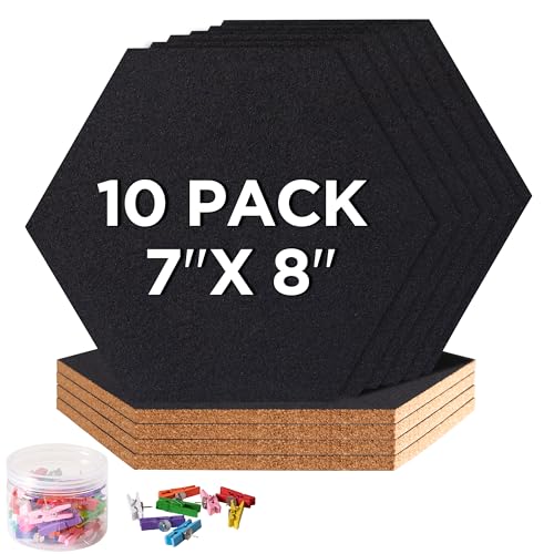 Hblife 2-BOA-WLJ9021-BK-8IN-10P Hexagon Cork Board Tiles 7"X 8" cover