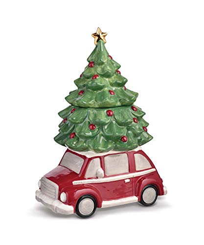 Stephanie Imports Car With Christmas Tree Winter Holiday Ceramic Cookie Jar
