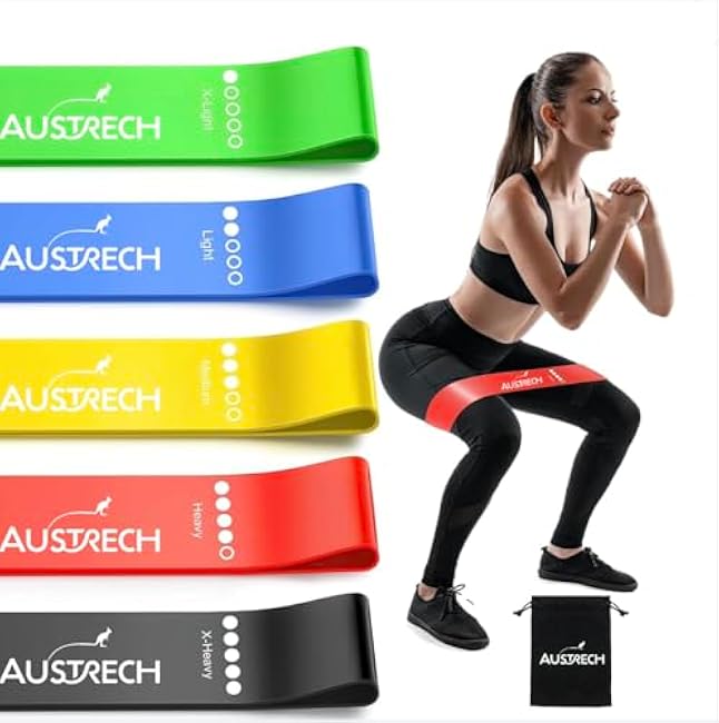 Exercise Resistance Bands for Working Out Set of 5 for Women and Men, Stretch Bands for Exercise, Physical Therapy, Arms Legs Booty Workout, Stretching, Home Fitness