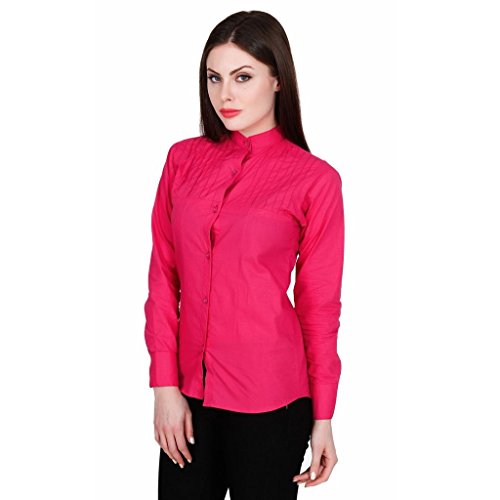 Image of Teemoods Women's Cotton Shirt: Pintuck Yoke, Full Sleeves, Mandarin Collar - Stylish & Comfortable Ladies Top for Casual and Office Wear, Ideal for Indian Summers