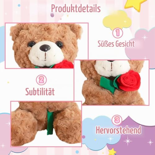 Teddybär mit Rose, Plüsch-Dekofigur Rosen Teddy, Geschenk für Freundin, Valentinstag Geburtstag Weihnachten, Wohn Deko & Emotionale Unterstützung – Bild 3