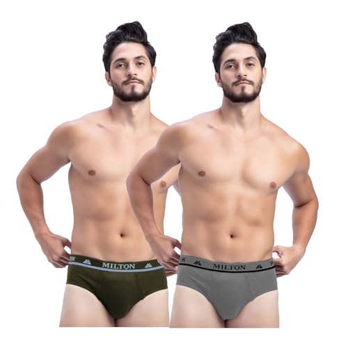 Image of Milton Mens Pure Cotton Solid Briefs|Soft Breathable Underwear for Men|Outer Elastic Comfort Fit Waistband|Skin-Friendly Essentials|Multi-Color, Color Name May Vary as per Availability|Pack of 2
