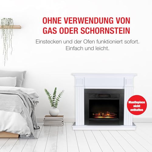 Classic Fire Chicago Elektrokamin mit Heizung – Elektroheizung 1800W - Kaminofen mit Heizung, Schalttafel und Timer - Elektroherd mit LED-Flammen - Einbaumodell - Schwarz