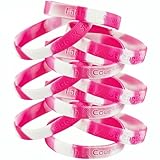 Fun Express 12 Ribbon Silicone Camouflage Bracelets Breast Cancer Awareness Wrist Bands, Pink
