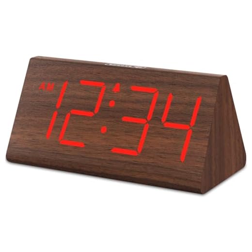 DreamSky Wooden Digital Alarm Clocks for Bedrooms - Electric Desk Clock with Large Numbers, USB Port, Battery Backup Alarm, Adjustable Volume, Dimmer, Snooze, DST, 12/24H, Living Room Wood Décor (Red)
