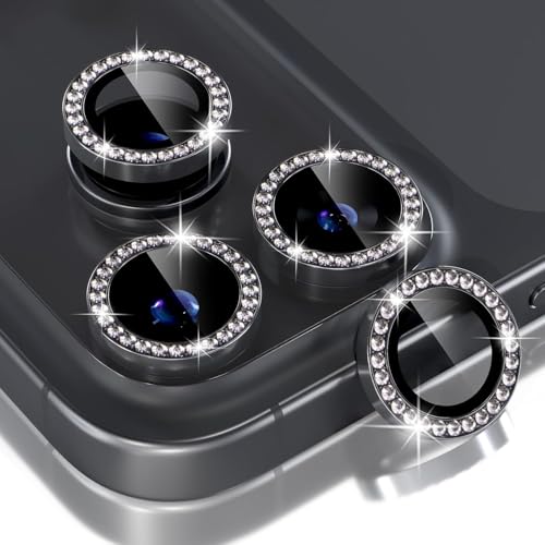 Image of for iPhone 17 Pro / 17 Pro Max Camera Lens Protector Bling, Individual Diamond Metal Ring with 9H Hardness, Scratch-Proof Camera Screen Protector, Stylish Accessories, Case Friendly (Black)