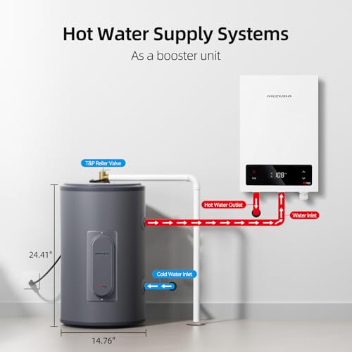 Image of Tank Water Heater Electric, MIZUDO 10 Gallon Point of Use Hot Water heater 1500W, Compact Residential 120V with T&P Valve, Adjustable Thermostat, UL Listed