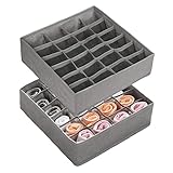 Boyigog 2 Stück 24 Zellen Aufbewahrungsboxen für Socken und Unterwäsche, Faltbare Boxen, Drawer Dividers, Schubladen Organizer Stoffboxen zum Aufbewahren von Socken, Schals, Krawatten