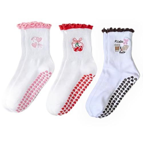 Image of Grip Socks Pilates,Cute Pilates Socks for Women, Ruffle Grippy Sock for Yoga Barre Hospital
