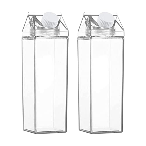 Cocina, Tools 2 Botellas de Agua de cartón de Leche, Botellas de Leche cuadradas Transparentes, Caja de Leche de p-lástico portát, Botella de Jugo de Agua Cuadrada con...