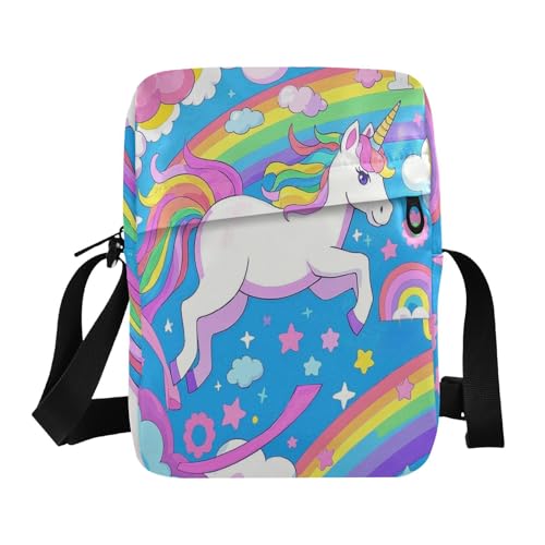 Cartoon Cute White Rainbow unicorns messenger bag for women mens crossbody Woman Handbag Shoulder Strap Adjustable Strap for Shopping Outdoor Daily