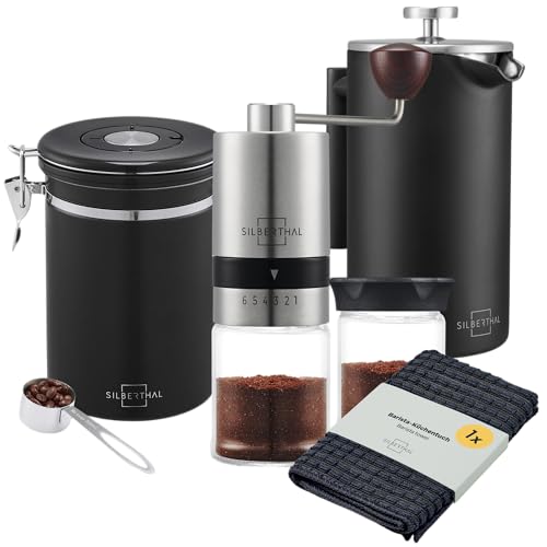 SILBERTHAL Set macinacaffè manuale, french press da 1 L e barattolo per caffè...