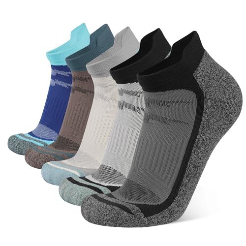 5 Pack Men's Running Ankle Socks with Cushion, Low Cut Athletic Tab Socks