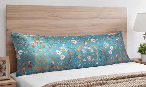 Image of Sweet Jojo Designs Boho Wildflower Vintage Floral Girl Satin Body Pillow Cover Case Decorative Accent Long Couch Kids Bed Pregnancy Pillowcase 54x20 Turquoise Botanical Bohemian Farmhouse Cottagecore