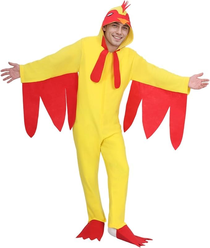 Crittygo Chicken Costume Adult, Funny Chicken Fancy Dress, Unisex Chickens Jumpsuit Animals Outfit for Easter Halloween Stag Do