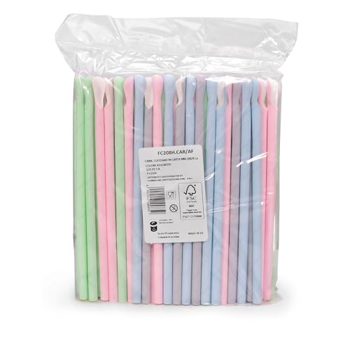 Cannucce di carta, 125 pezzi, biodegradabili e stabili, cannucce con funzione cucchiaio, per cocktail, granita e Frozen Cocktails, EmK, sostenibili e senza plastica