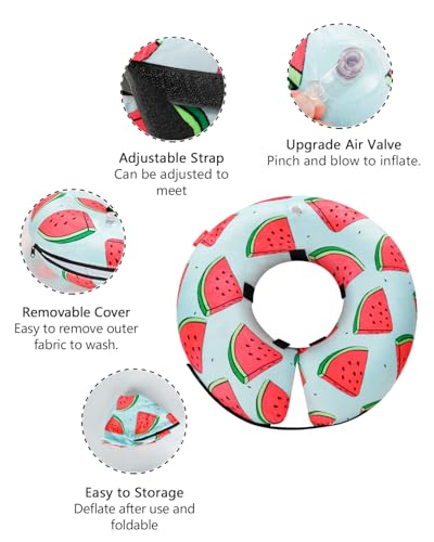 Image of MIDOG Inflatable Dog Cone Alternative for After Surgery - Soft Protective Donut Collar Prevents Licking, Comfortable Recovery E-Collar Alternative for Small Medium Large Dogs (Watermelon,S)