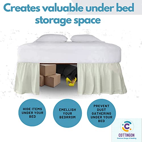 Ruffled Bed Skirt With Split Corners-Dust Ruffle - 18" Drop 100% Microfiber Soft,Sheen & Luxurious Look - Bed Skirts (Ivory -Queen) #TOP5