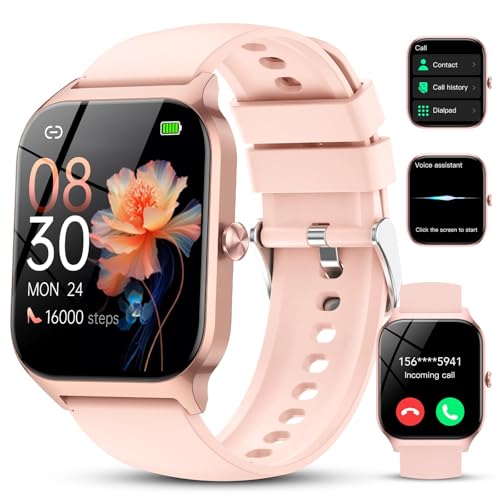 Reloj Inteligente Mujer Hombre,1.85' HD Smartwatch con Llamadas y Voz de Al,WhatsApp Notificaciones, Smart Watch con Podómetro/Pulsómetro/Monitor de Sueño,115+ Modos Deportes, IP68 Impermeable Rosa