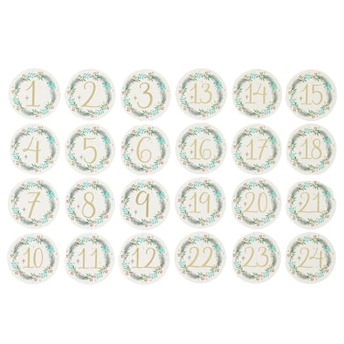 Image of Christmas Advent Stickers 1-24 Gold Wreath Numbers Countdown Calendar DIY Crafts - DIY Toppers - By Love Kates - Festive Design, Advent Craft Projects, Personalised Advents, Cream & Green Stickers