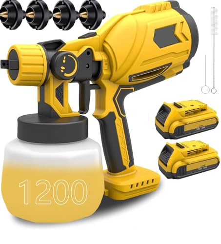 Cordless Paint Sprayer Compatible with Dewalt Battery Fence Paint Sprayer with 4 Nozzles 3 Spray Patterns HVLP Spray Gun for Home Interior and Exterior Painting(2x 3.0Ah Battery)
