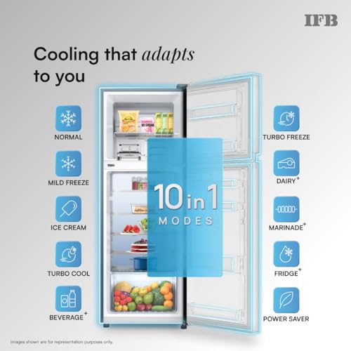 Image of IFB 241L 2 Star 10-in-1 Convertible, Advanced Inverter Frost-Free Double Door Refrigerator with 30 Hrs Cooling Retention, Turbo Freeze & 4 Year Super Warranty (2026, IFBFF-291BYOSET, Onyx Grey)