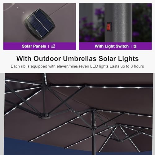 Image of PURPLE LEAF Outdoor Umbrella 13ft with Base and Solar Lights, Light Grey